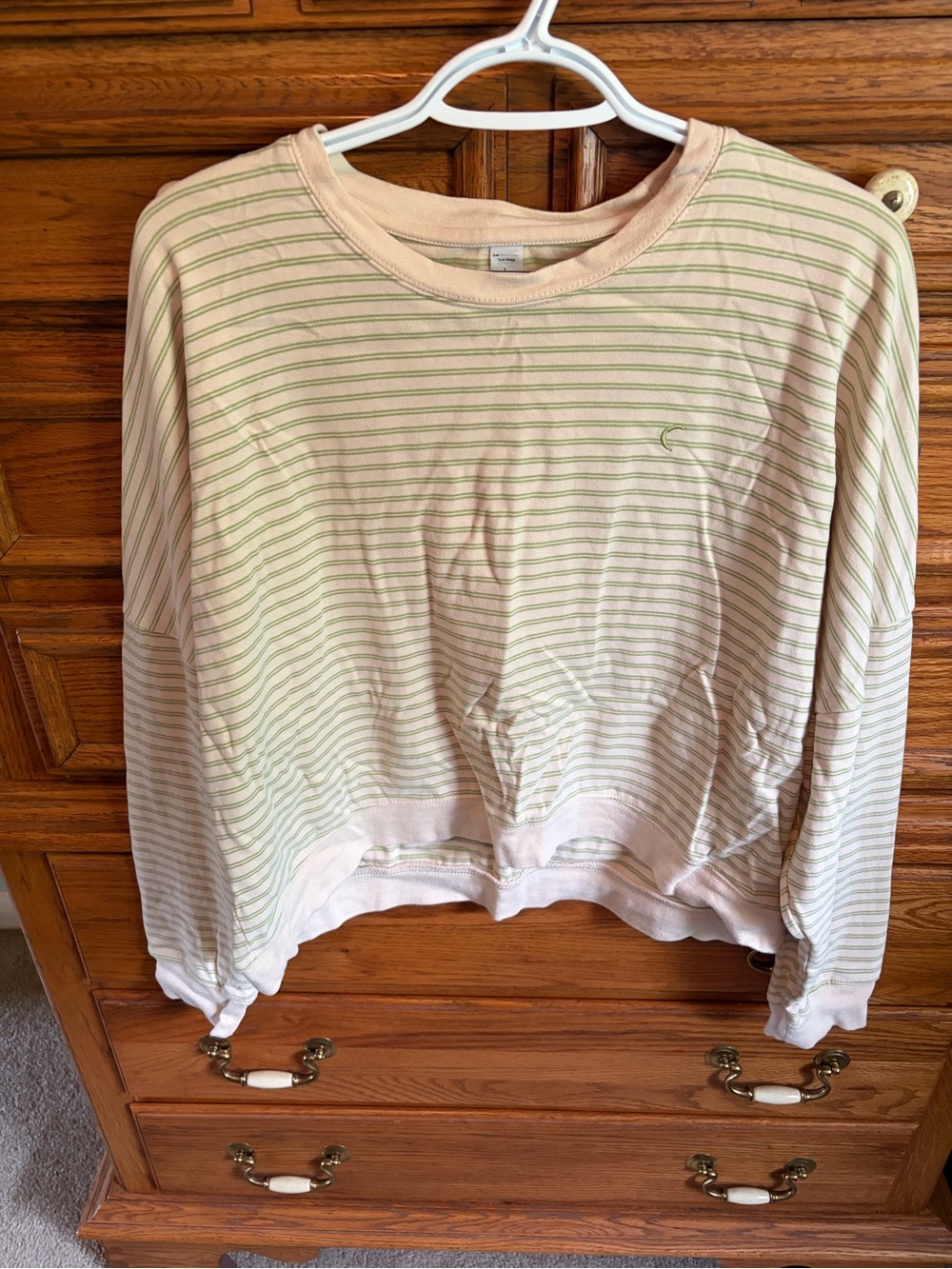 ZYIA Pale Pink Sweatshirt with Thin Green Stripes